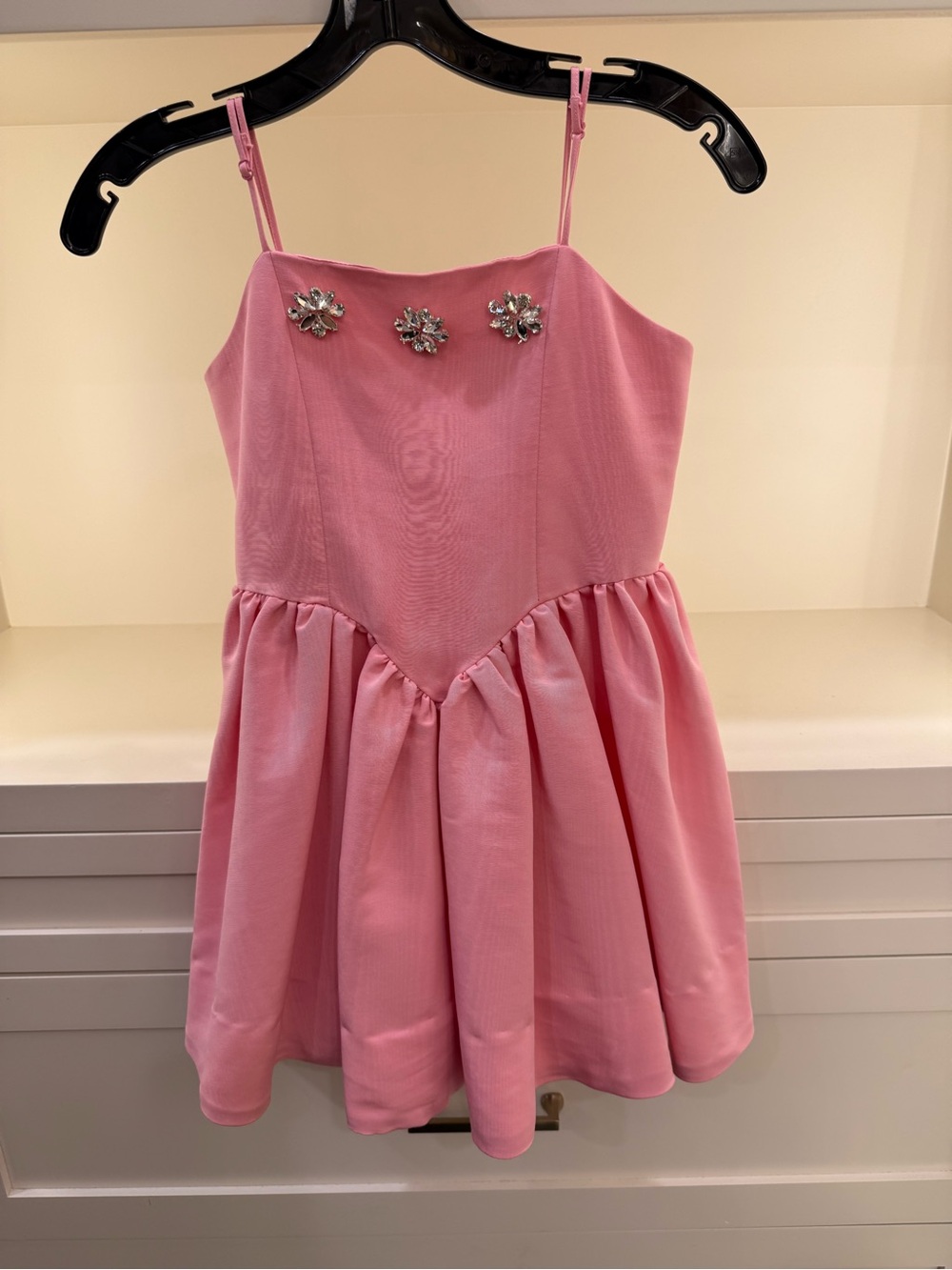 Bardot Girl Pink Spaghetti-Strap Party Dress with Jewel Flower Accents